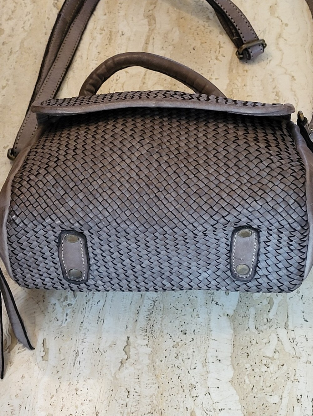 Bolsa Nova Lilly Mini Bag Mushroom Woven Leather Made In Italy - Picture 7 of 14